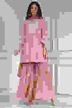 Light Pink Cotton Silk Embroidered Straight Suit Set image number 6