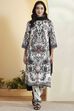 Black & White Viscose Rayon Floral Straight Kurta Set image number 7