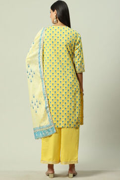 Yellow Cotton Straight Kurta Palazzo Suit Set image number 4