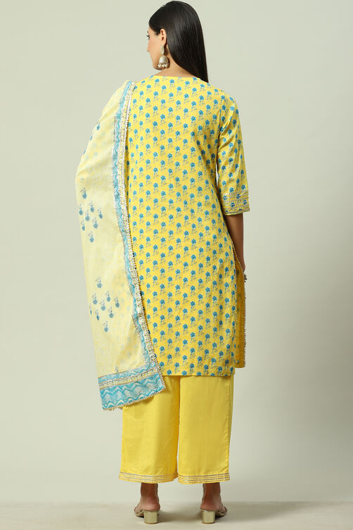 Teal Cotton Straight Kurta Palazzo Suit Set image number 4