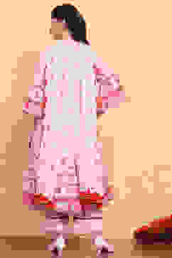 Pastel Pink Printed Angrakha Gathered Suit Set image number 5