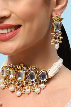 White Gold Brass Necklace Set image number 1