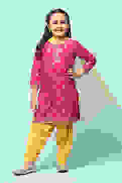 Fuchsia Cotton Straight Printed Kurta Patiala Salwar Suit Set image number 0