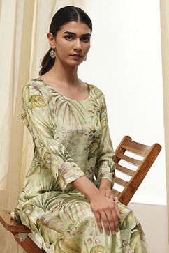 Green Modal Floral Printed Straight Kurta Set image number 9