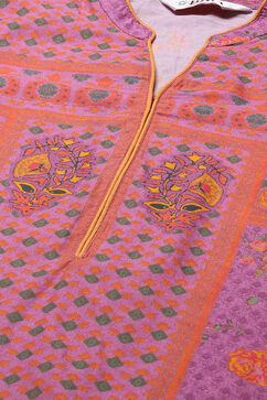 Purple Cotton Straight Printed Kurta image number 1