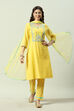 Turquoise Yarndyed A-Line Kurta Regular Pants Suit Set image number 7