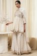 Ivory Georgette Embroidered Peplum Suit Set image number 6