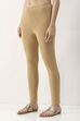 Maroon Cotton Lycra Solid Fitted Cropped Leggings image number 2