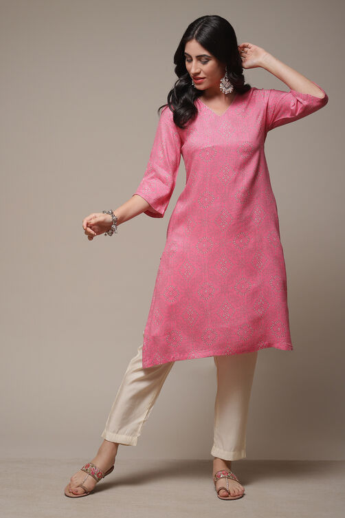 Pink Viscose Straight Printed Kurta image number 4