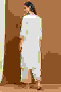 Off-White Silk Embroidered Festive Straight Suit Set image number 4