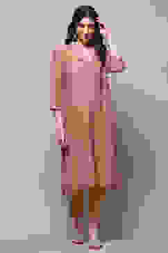 Dusky Rose Polyester Straight Kurta image number 0