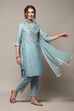 Powder Blue Art Silk Straight Kurta Regular Pants Suit Set image number 6