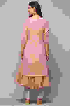 Dull Pink Polyester Blend A-Line Kurta image number 3