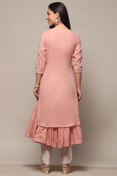 Dull Pink Polyester Blend A-Line Kurta image number 3