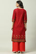 Red Cotton Straight Kurta image number 5