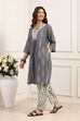 Grey Cotton Straight Suit Set image number 3