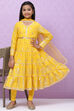 Yellow Cotton Girls Straight Kurta Churidar Suit Set image number 0