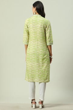 Green Cotton Straight Printed Kurta image number 3