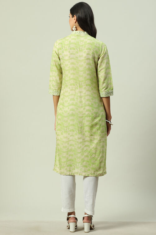 Green Cotton Straight Printed Kurta image number 3