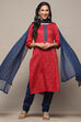 Red Satin Unstitched Suit Set image number 1