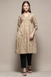 Taupe Jacquard Flared Yarn Dyed Kurta image number 0