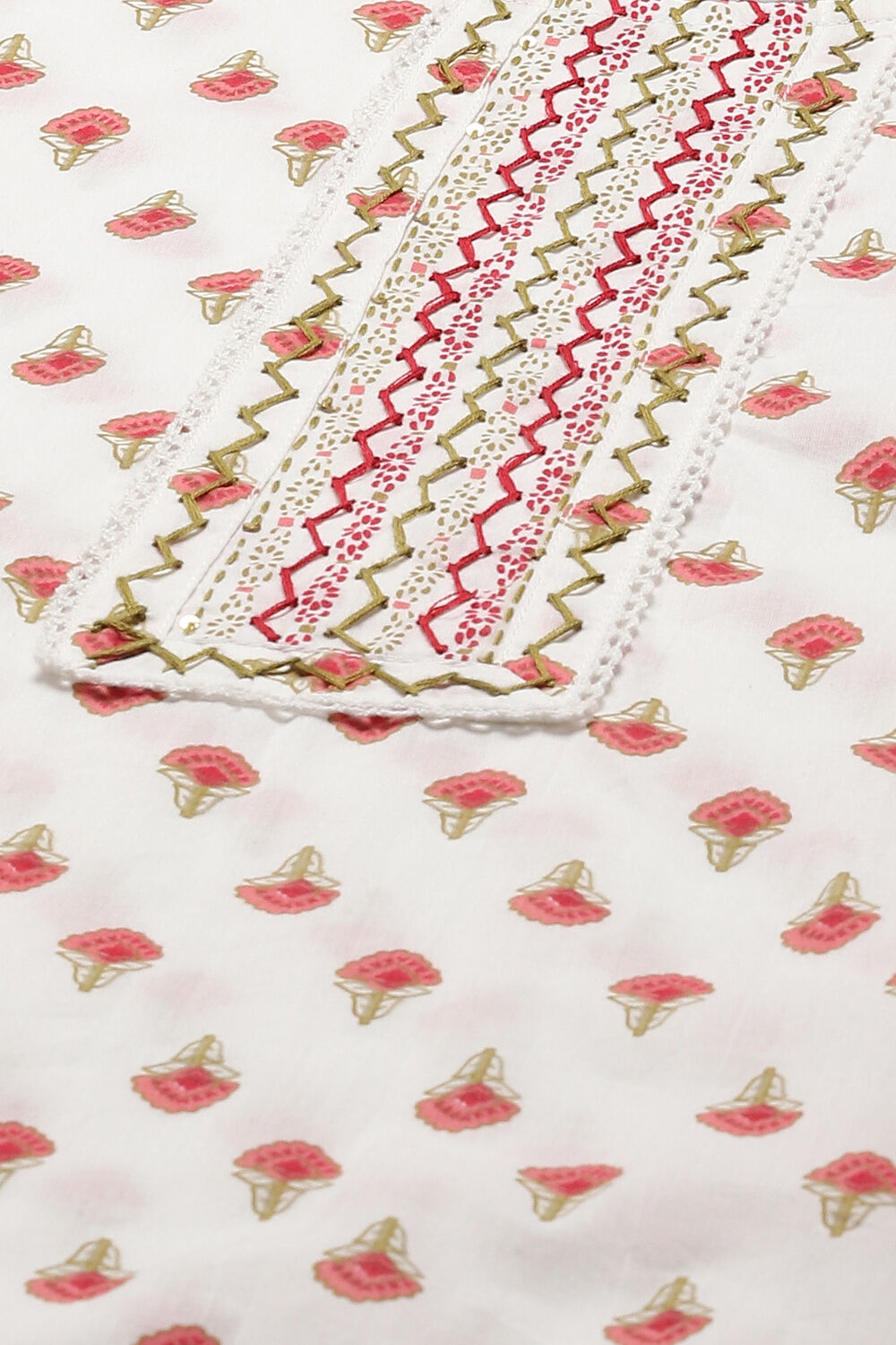 Pink Cotton Handloom Unstitched Suit Set image number 2