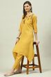 Yellow Solid Asymmetric Kurta Slim Pants Suit Set image number 0