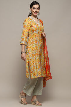 Mango Yellow Viscose Straight Suit Set image number 6