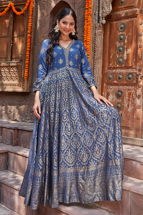 Navy LIVA Straight Printed Dress image number 0