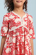 Red Cotton Floral Gathered Kurta Set image number 1