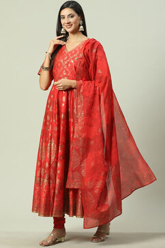 Red Anarkali Kurta Churidar Suit Set image number 0