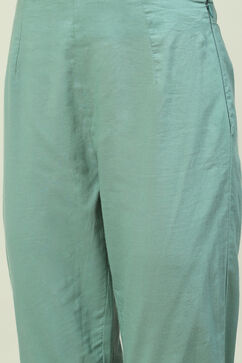 Sage Green Art Silk Straight Kurta Slim Pant Suit Set image number 2