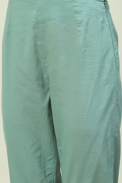 Sage Green Art Silk Straight Kurta Slim Pant Suit Set image number 2