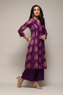 Voilet Polyester A-Line Printed Kurta Palazzo Suit Set image number 5