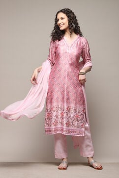 Pink Cotton Digital Print Unstitched Suit Set image number 1