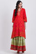 Red Metallic Cotton A-Line Printed Kurta image number 2