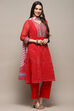 Red Polyester Straight Suit Set image number 6