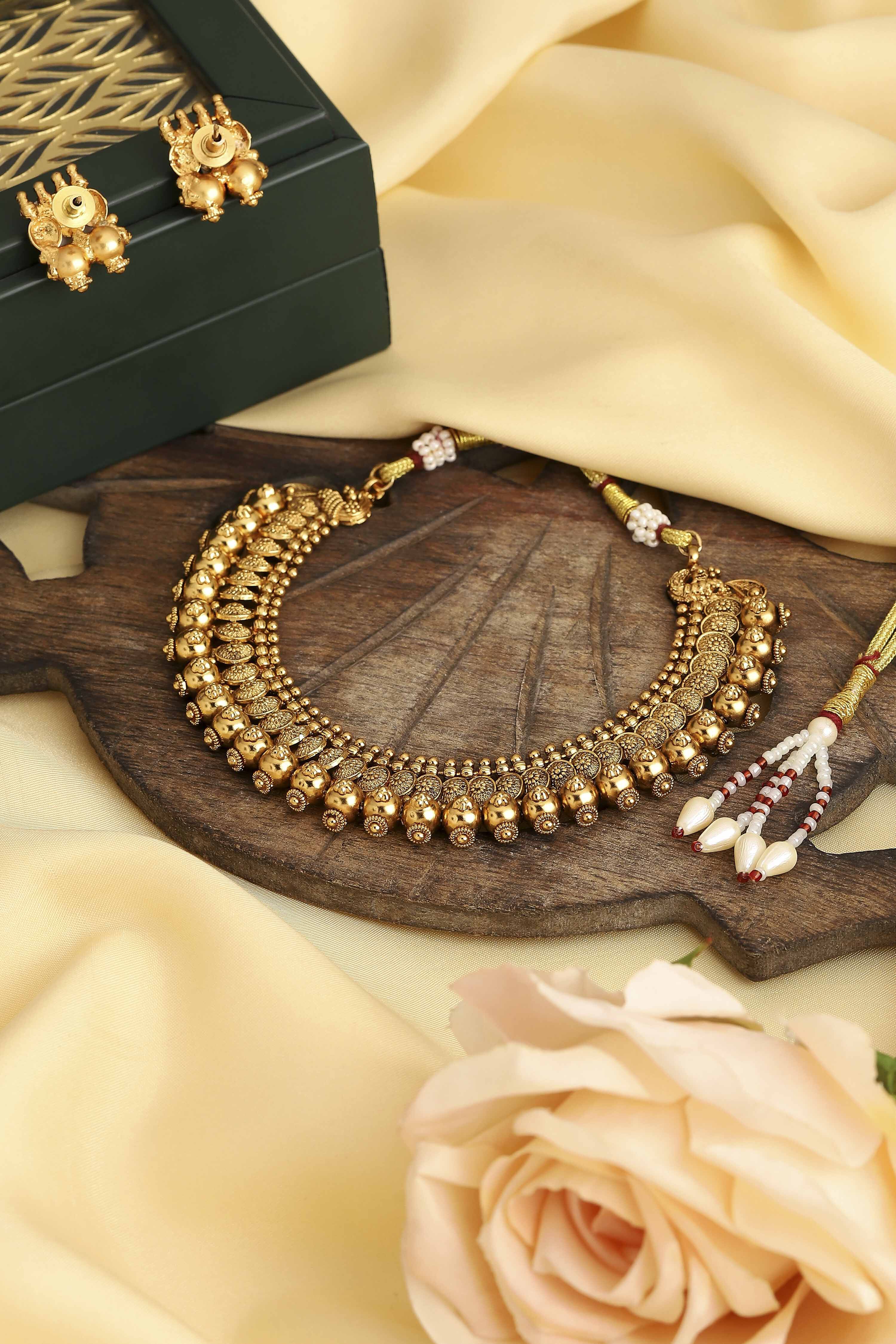 Gold Brass Necklace Set image number 7