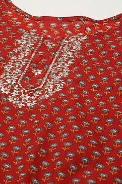 Red Cotton Unstitched Suit set image number 2