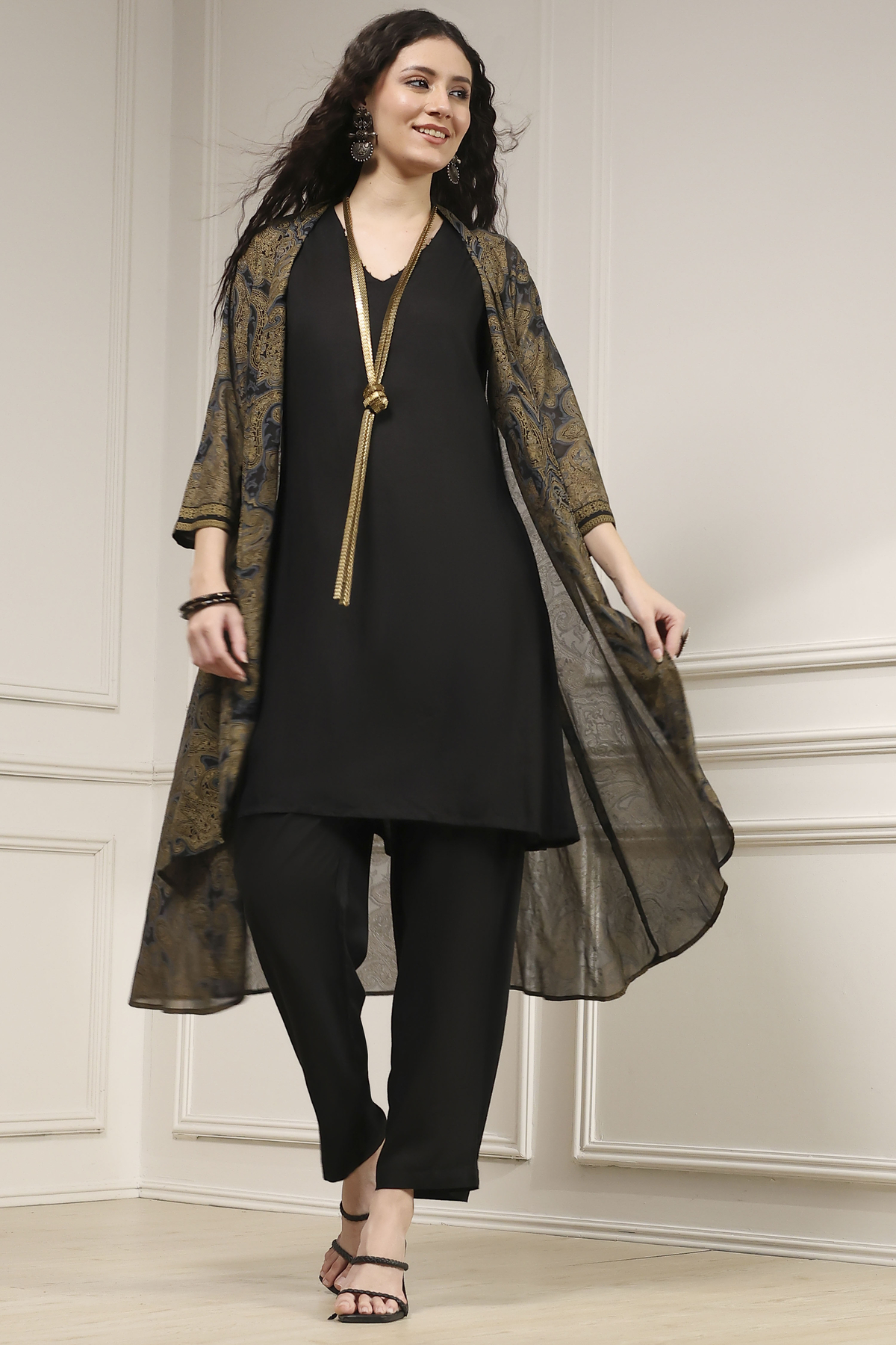 Black Viscose Rayon Straight Fusion Set
