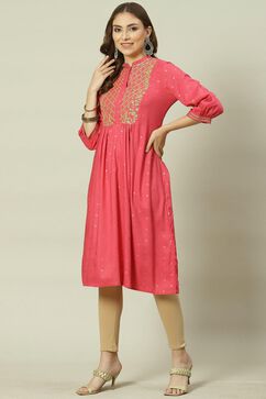 Coral Rayon Flared Printed Kurta image number 2