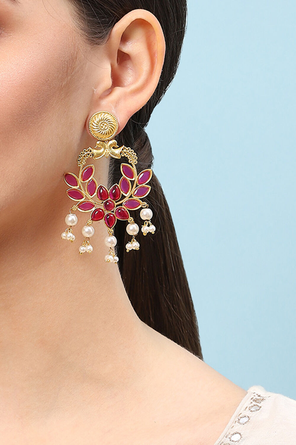 Gold & Pink Brass Earrings image number 1