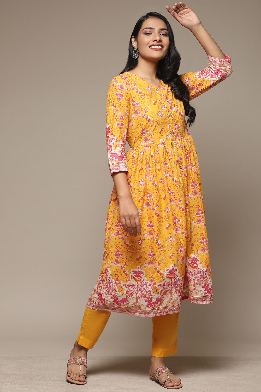 Blue Cotton Gathered Kurta Pants 2 Piece Set image number 0