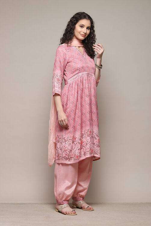 Peach Cotton Digital Print Unstitched Suit Set image number 7