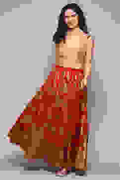 Red Polyester Printed Flared Skirt image number 0