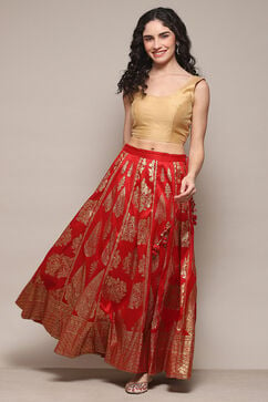 Red Polyester Printed Flared Skirt image number 0