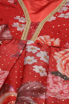 Red Polyester Anarkali Kurta Palazzo Suit Set image number 1
