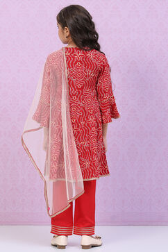 Red Rayon Front Open Kurta Regular Pant Suit Set image number 4