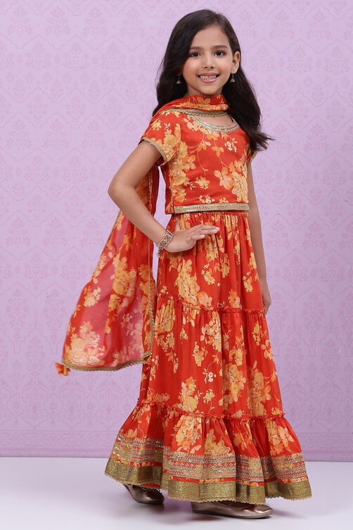 Orange Cotton Lehenga Set image number 6