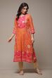 Orange LIVA Straight Printed Kurta